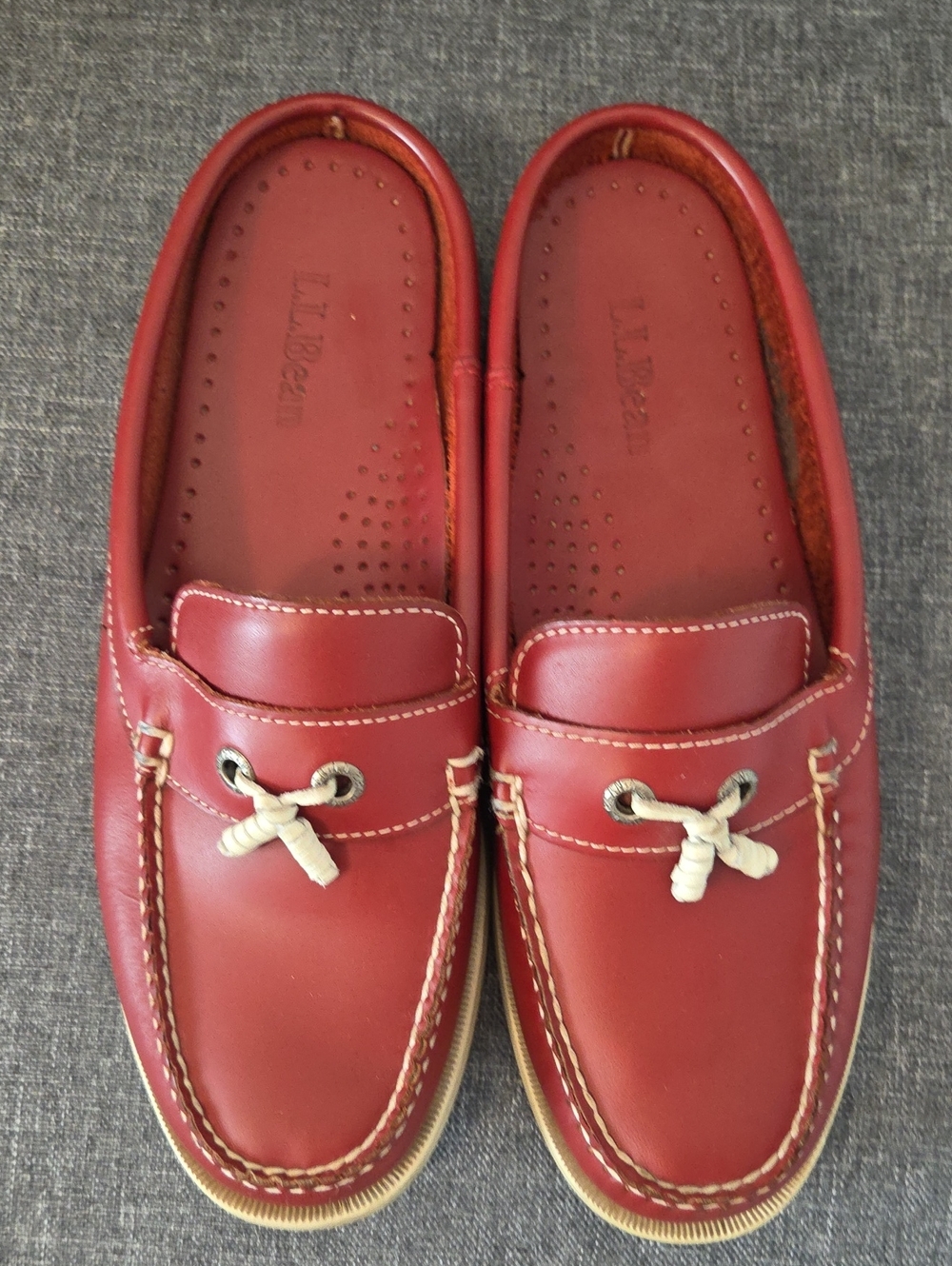 L.L. Bean Red Leather Slip In Loafers, 7M